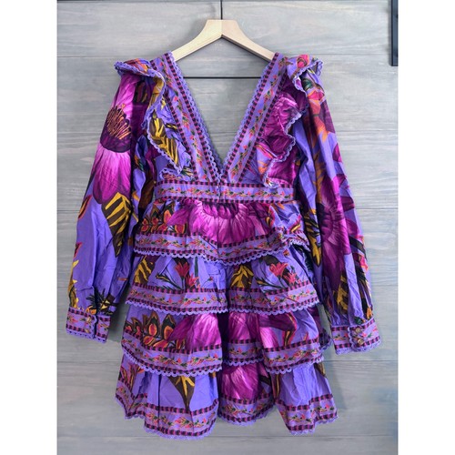 FARM Rio Purple Maxi Flowers Mini Dress Size XS - Picture 4 of 5