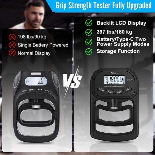 396lbs / 180kg Grip Strength Tester Trainer -Dynamometer Handgrip Measurer Meter - Picture 8 of 8