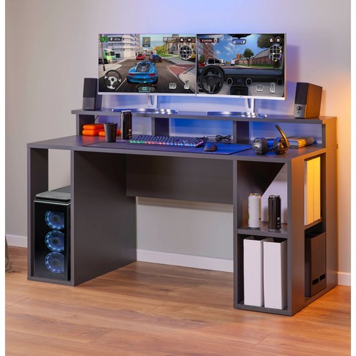 Tavolo Scrivania da Gaming Grande Grigia Porta Pc Ufficio per Gamer - Foto 2 di 9