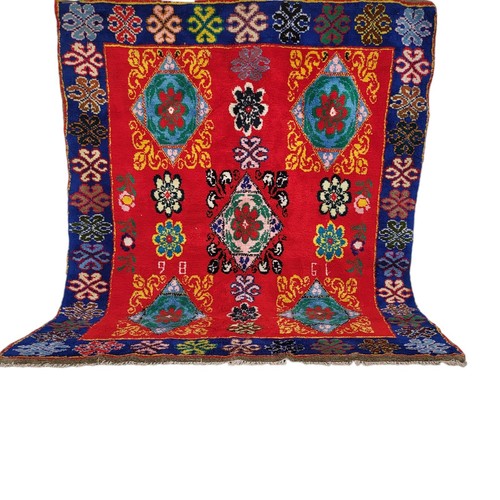 Vintage Handmade Boujaad Red Rug Geometric Moroccan Tribal Wool Carpet 8'x7' ft - Picture 2 of 24