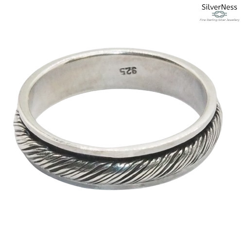 SilverNess Men's Jewellery Etched Spinner Ring: 925 Sterling Silver - Picture 4 of 5