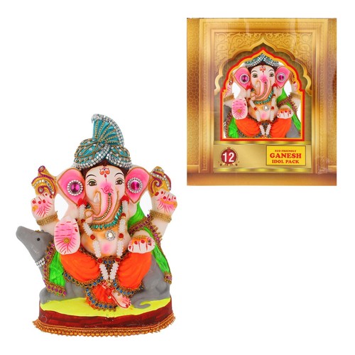 Eco-Friendly Clay Ganesh Ganesha Ganapati Visarjan Murti Statue Hindu Idol - Picture 380 of 403