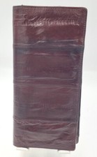 Genuine Eel Skin Leather Burgundy Large Foldable Vintage Wallet Korea