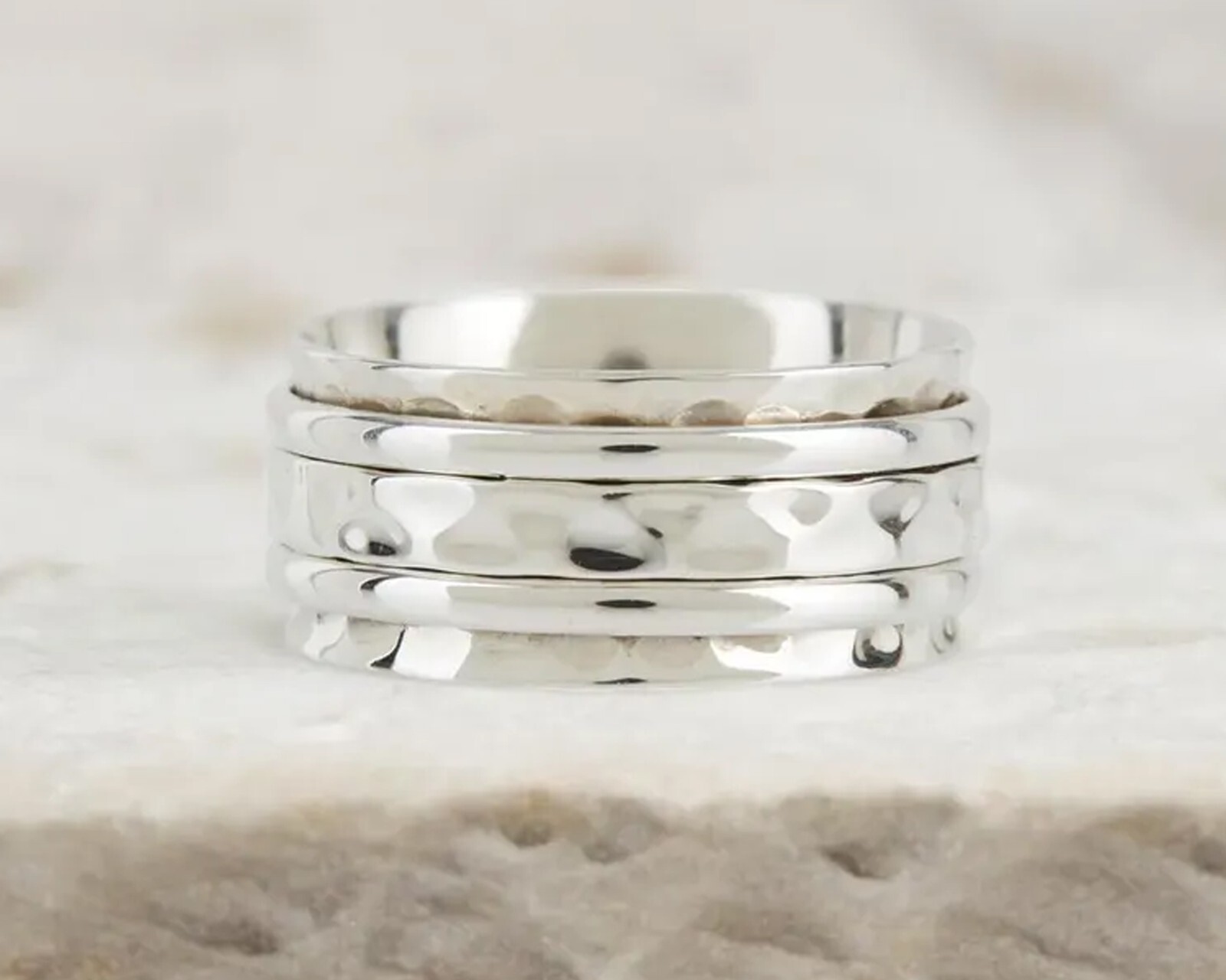 Handmade 925 Sterling Silver Hammered Spinner Meditation Fidget Ring