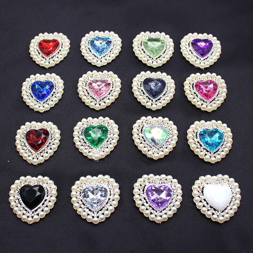 10pc Heart Shape Flatback Diamante Pearl Rhinestone Embellishment DIY Crafts - Picture 5 of 36