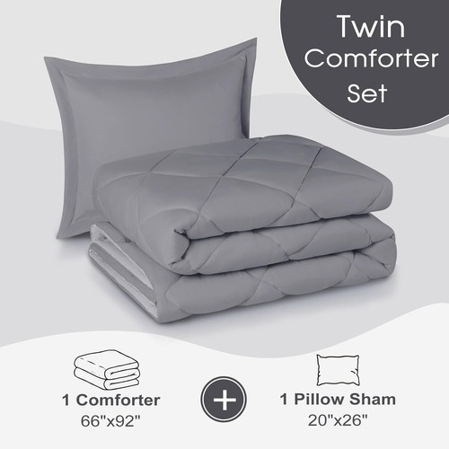 Modern Twin Bed Comforter Set - Reversible Grey/Charcoal for -Round Comfort - Picture 8 of 10