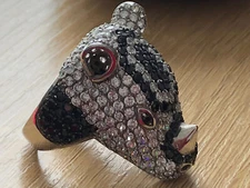 Sterling silver 925 RHINO ring size 7 with Swarovski Crystals Rhinoceros NOIR