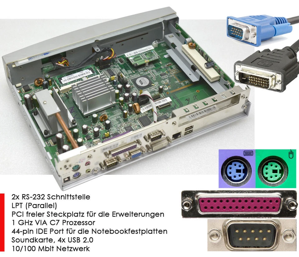 Mini Computer Neoware DVI VGA PCI 1GB SSD 12V Lpt RS-232 Old Games CA22-1GB - Image 3 of 4