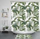 Botanical PLant Sage Green Tropical Leaf Shower Curtain Bathroom Accessories Set