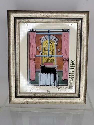 Katze 3D Gemälde auf Glas Jean Pierre Weill Vögel "Offener Vogelkäfig" Vitreographie - Bild 11 von 12