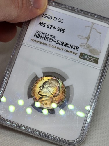 1946 D Jefferson Nickel NGC MS67+ Plus 5FS Full Steps Rainbow Toned Monster Coin - Picture 5 of 13