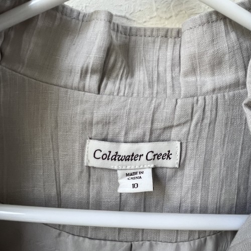 Chaqueta COLDWATER CREEK 100% Lino Talla 10 Beige/Índigo Floral Abotonada Manga 3/4 - Imagen 6 de 6