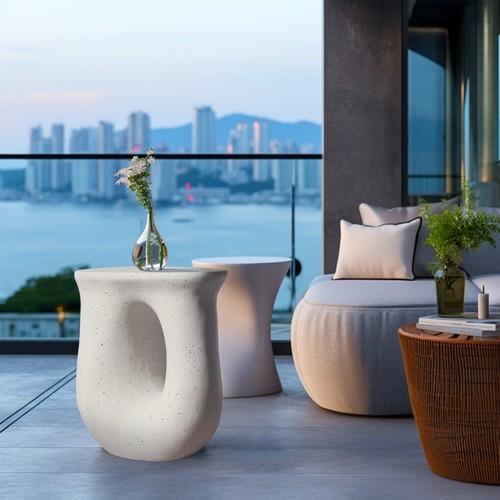 FATIVO Side Table Terrazzo Coffee End Tables U-shaped Magnesia Stool Stand 43cm - Picture 5 of 13