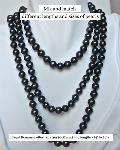 20 Inch Set ROUND Cultured Freshwater 9-10mm Black Pearl Necklace Earrings Women - Picture 7 of 7