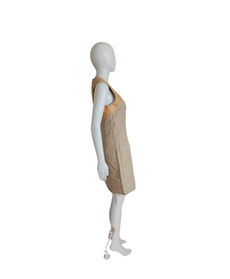 Derek Lam Tan Beige Linen Leather Sheath Dress Size 4