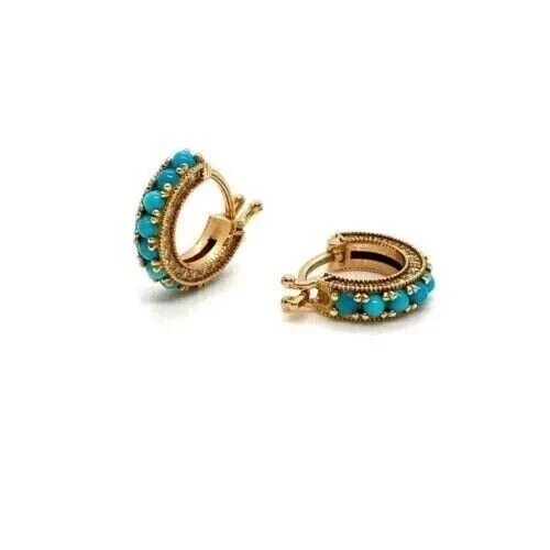 2 Ct Round Cut Lab-Created Turquoise Huggie Hoop Earrings 14K Yellow Gold Plated - Image 3 of 4