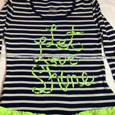 Robe Fille Justice Taille 12 - Rayures Marine Et Blanc - Dentelle Vert Lime - Occasion Très Bon état