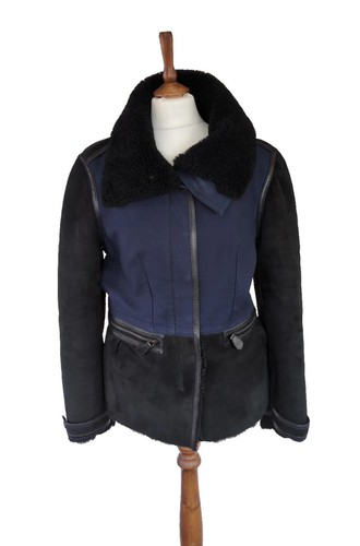 Burberry Womens Coat UK 8 USA 6 IT 40 S Suede Leather Denim Jacket Aviator - Picture 2 of 9