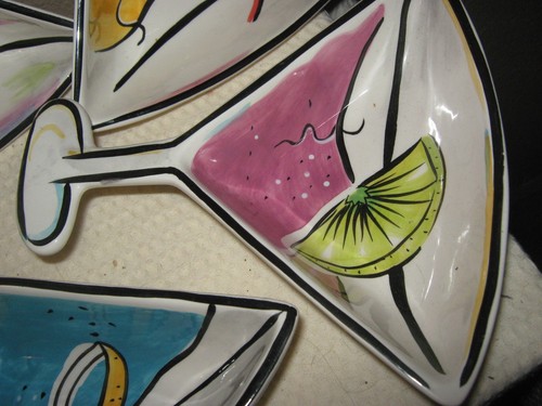 Clay Art Martini Shaped Cocktail Snack Bowls  Set of 4 Hand painted 7.5" - Imagen 6 de 10