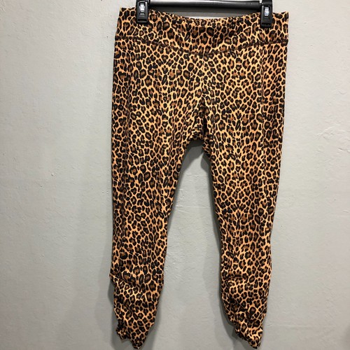 womens large leggings leopard brown black 22.5" inseam made usa scrunched m s22
