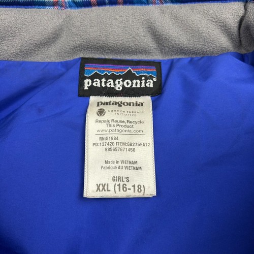 PATAGONIA Down Vest Girls 2XL (16-18) Blue Plaid 600 Fil Goose Down DWR Outdoor - Picture 7 of 14