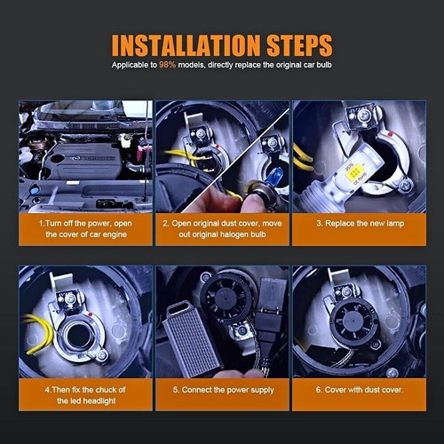 2x H7 LED Car Headlight Bulbs Kit Hi/Lo Beam 6000K White Fog Driving Lights 12V - Picture 10 of 17