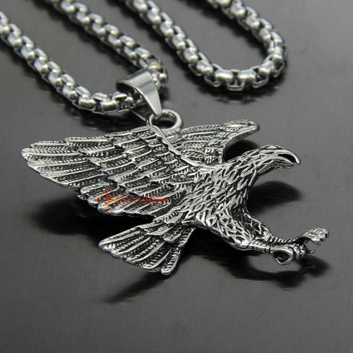 Collana Ciondolo Uomo Grande Falco Volante Aquila 316L Amuleto Biker Acciaio Inox - Foto 21 di 24