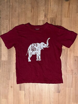 Craft House T-Shirt aus Indien, Elefantenmotiv, Weinrot, Baumwolle, Größe S 