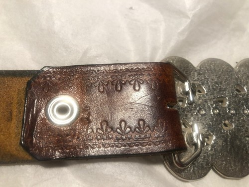 Vintage Büffel Nickel Gürtelschnalle & geätzter Ledergürtel 36" - echte Münzen, Western - Bild 8 von 8