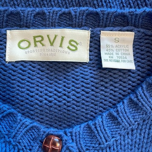 Orvis Women's Sweater Cardigan Size S Button Down Blue Leather Elbow Patch EUC - Picture 7 of 10