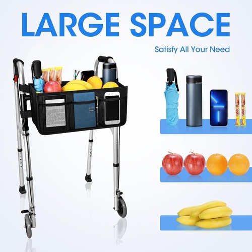 Cesta Andador Plegable Negra con Bolsillos de Malla Extra - Regalo Perfecto para Personas Mayores - Imagen 4 de 9
