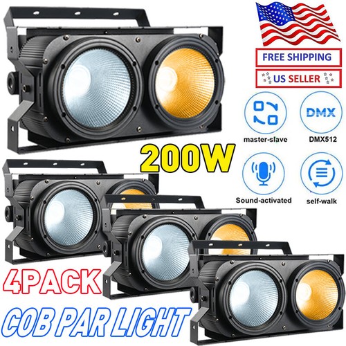 4PCS 200W COB LED Par Light DMX Stage DJ Audience Blinder Light Warm Cool White