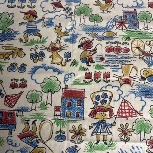 Vintage Fabric School Primary Kid Children Theme Corduroy Novelty Print 44”X44” - Picture 2 of 4