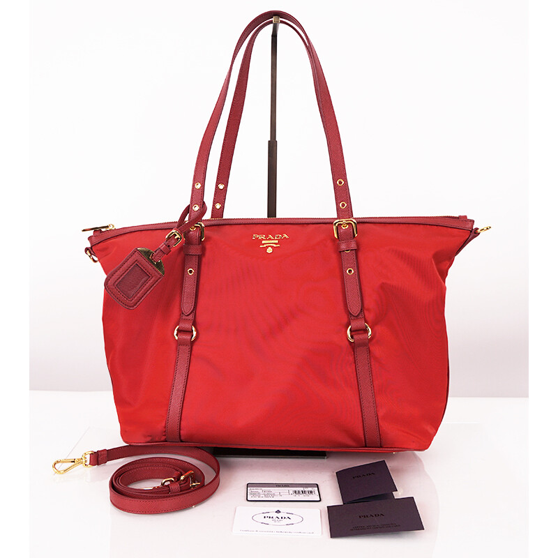 Prada Tessuto Saffiano Nylon Tote in Red