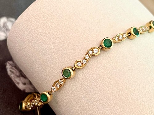 PULSERA de 2,57ct. BRILLANTE & ESMERALDA 750 / 18K ORO PULSERA TENIS - Imagen 8 de 9