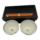Pair of Japanese Ceramic Rice Soup Noodle Bowls & Chopsticks in Original Box