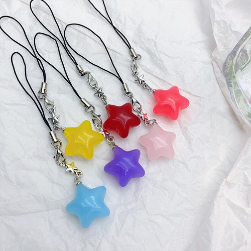 Y2K Candy Color Star Mobile Phone Lanyard Cute Simple Pentagram Phone Chain - Photo 3 sur 18