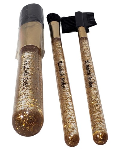 Vintage Elizabeth Arden Powder Makeup Brush Gold Speckled Glitter Lot Of 3 - Picture 4 of 8