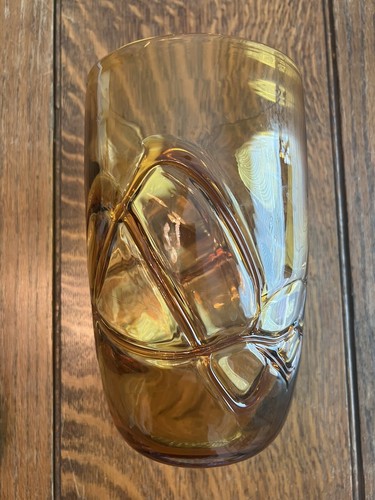 Amber Vase w/ Swirl Art 9” X 5.5” Vintage Floral Table Art - Picture 3 of 8