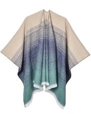 Women's Shawls and Wraps Open Front Poncho Cape Winter P12-gradient Lake Blue