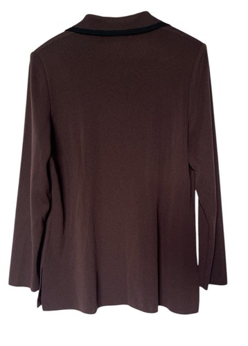 Exklusive Misook Gr. L braune Einknopf Strickjacke schwarzer Besatz Chevron Taschen - Bild 3 von 3