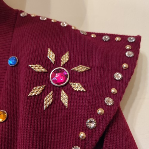 Cappotto cardigan lungo vintage struzzo USA Borgogna abbagliato e metallizzato M - Foto 4 di 17