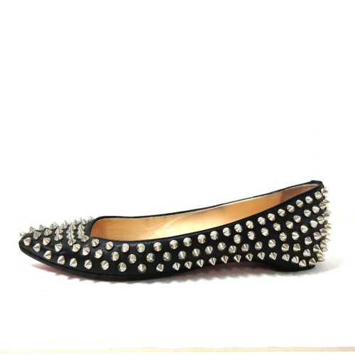 Auth CHRISTIAN LOUBOUTIN Black Silver Leather Hard