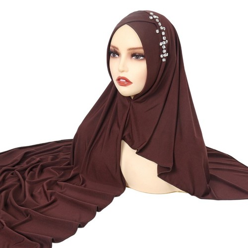 1x Women Muslim Stretchy Pullover Wrap Hat Studded Crystal Decor Hijab Headscarf - Picture 19 of 20