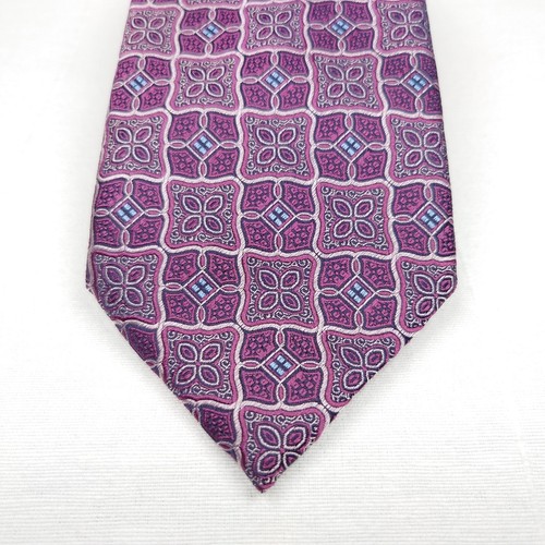 Ermenegildo Zegna RECENT Purple Medallion Floral Woven Silk Neck Tie 3.5" width - Picture 2 of 6