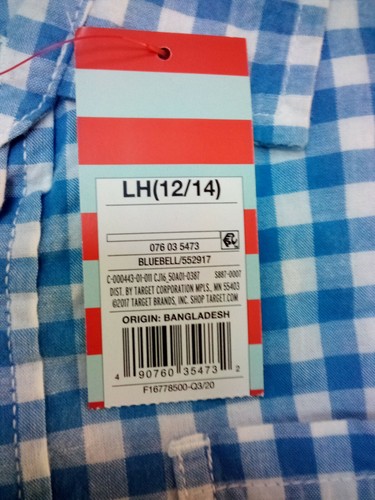 CAT & JACKS Children's Sleep Shirt, Size Large Husky (12/14), Blue & White Check - Picture 7 of 7