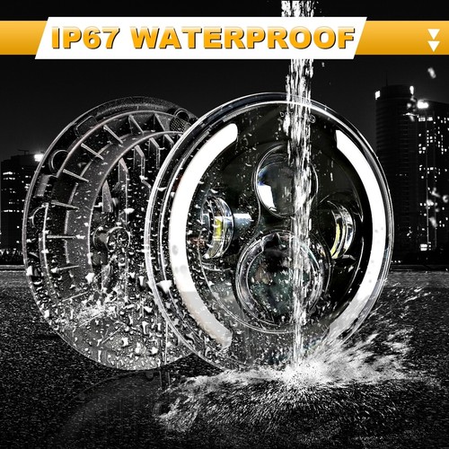 2X 7inch Round LED Headlights Hi/Lo Beam Amber DRL For Freightliner FL112 Truck - Foto 3 di 12