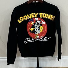 LOONEY TUNES "That's All Folks " Bugs Bunny Daffy Unisex Sweatshirt X-Small EUC