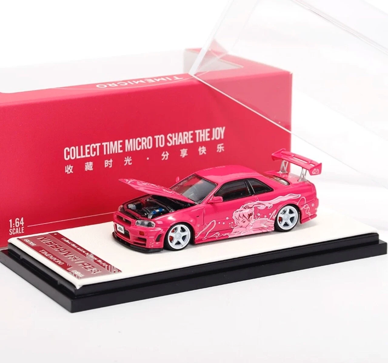 TM 1:64 JDM Pink Skyline GTR R34 Racing Sports Model Diecast Metal Car