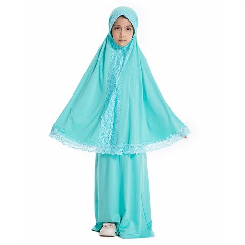 2PCS muslim Kids Girls Overhead Hijab Skirt Set Ramadan Girls Prayer Dress Robe - Picture 53 of 64